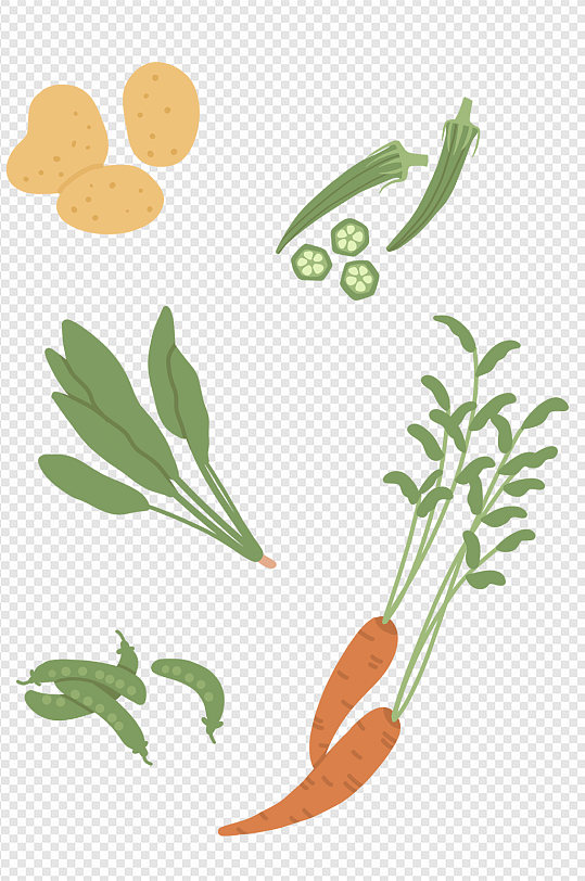 手绘扁平蔬菜健康食物绿色食品食材免扣元素