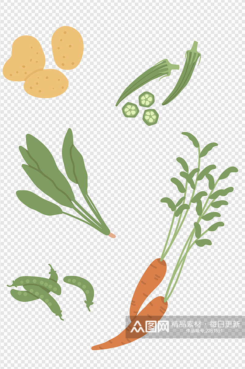 手绘扁平蔬菜健康食物绿色食品食材免扣元素素材