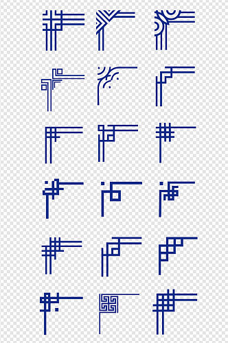 中式简约对称纹理边框系列装饰免扣元素
