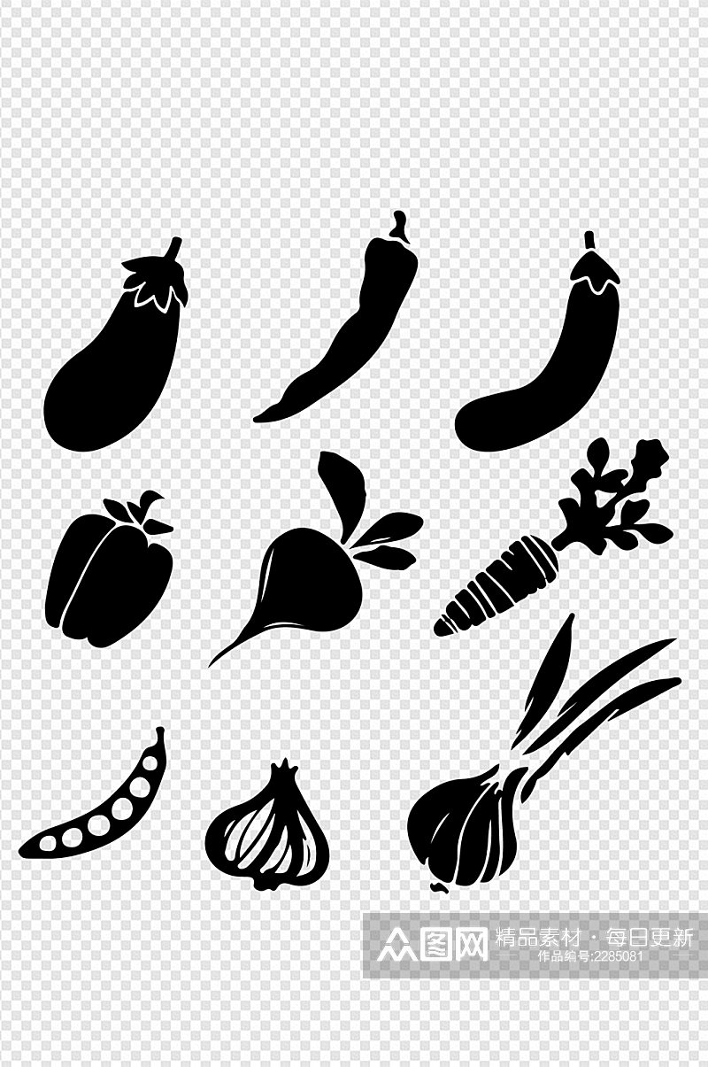 蔬菜菜园子茄子辣椒萝卜蒜图案图标免扣元素素材