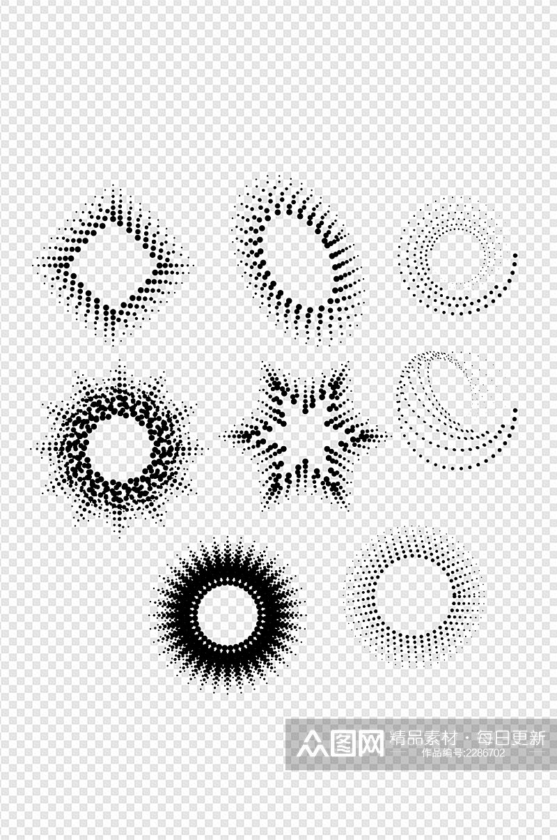半调圆点网格现代简约虚线黑白免扣元素素材