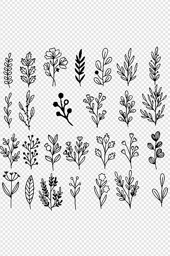 多款植物花草线条线稿图案装饰免扣元素