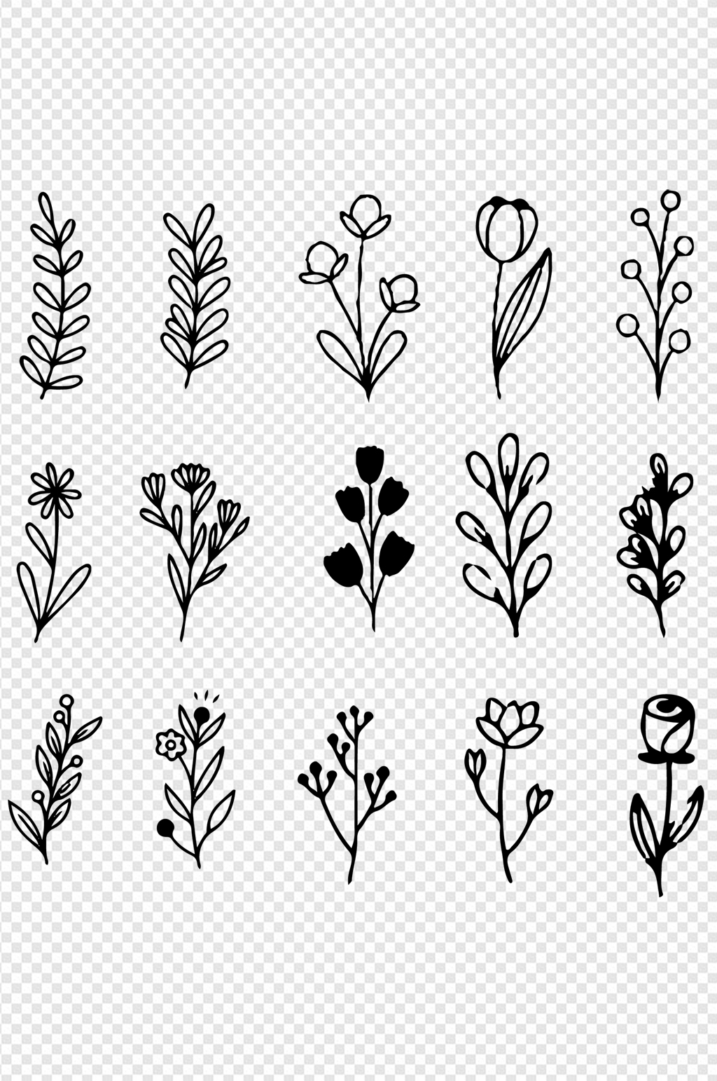 多款植物花草线条标图案装饰设计免扣元素模板下载