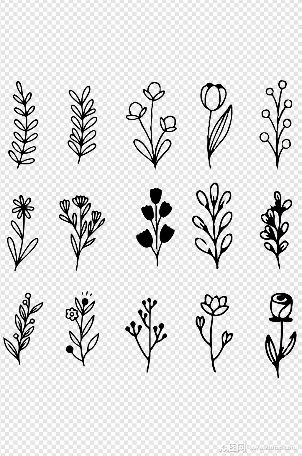 多款植物花草线条标图案装饰设计免扣元素
