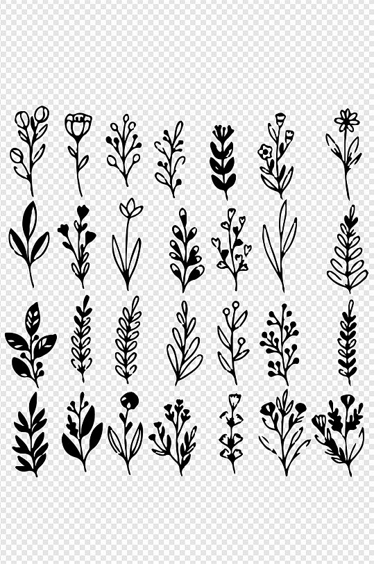 多款植物花草线条装饰花园设计免扣元素