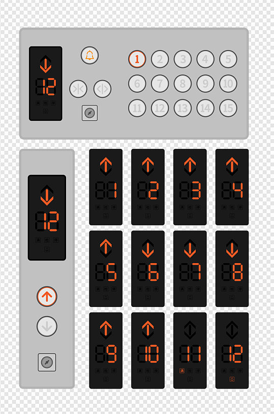 电梯按钮数字箭头显示屏免扣元素