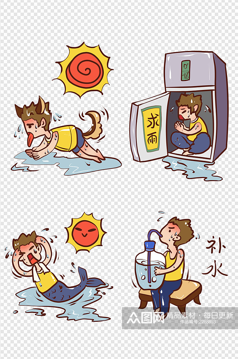 卡通三伏天酷暑夏季免扣元素素材