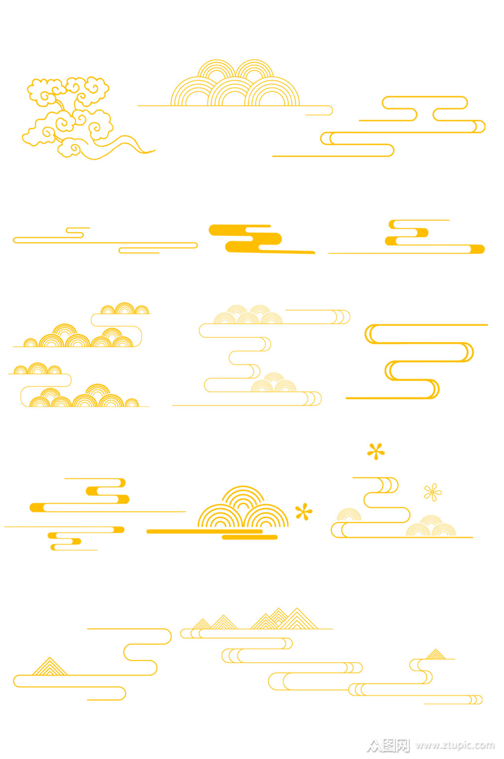 中国风中式传统线性祥云纹线条纹免扣元素