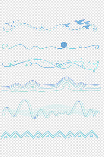 蓝色创意简约线条装饰素材分割线免扣元素