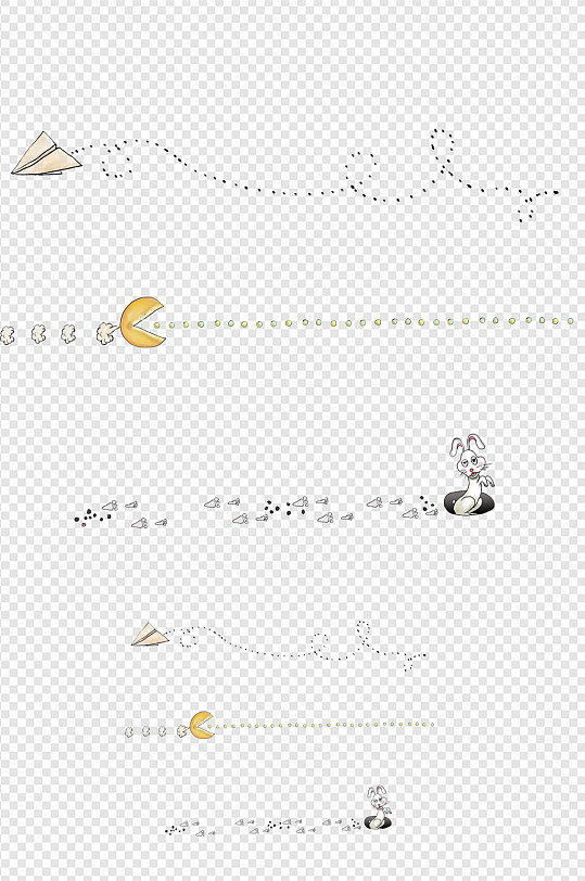 手绘分割线分栏线卡通吃豆人兔子免扣元素