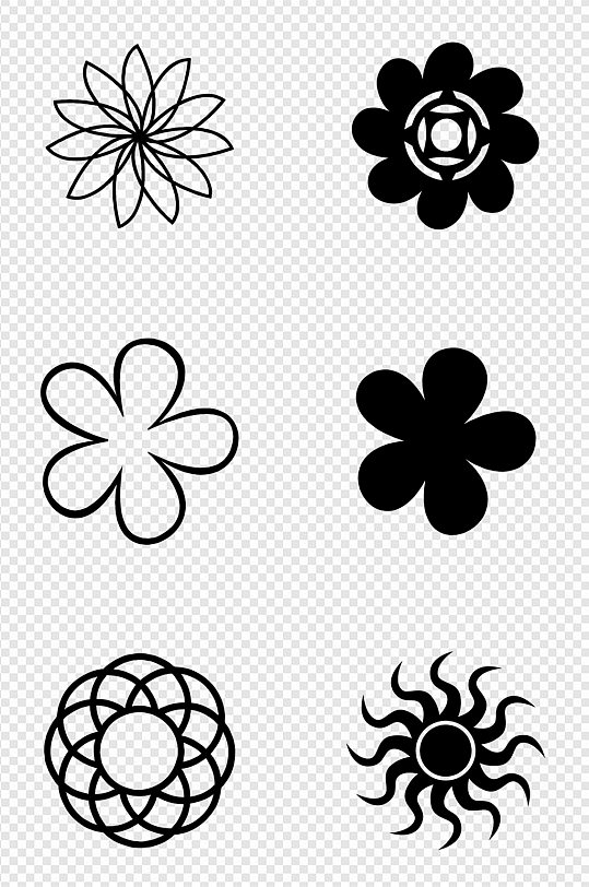 植物花纹图案对称形状太阳图标花朵免扣元素