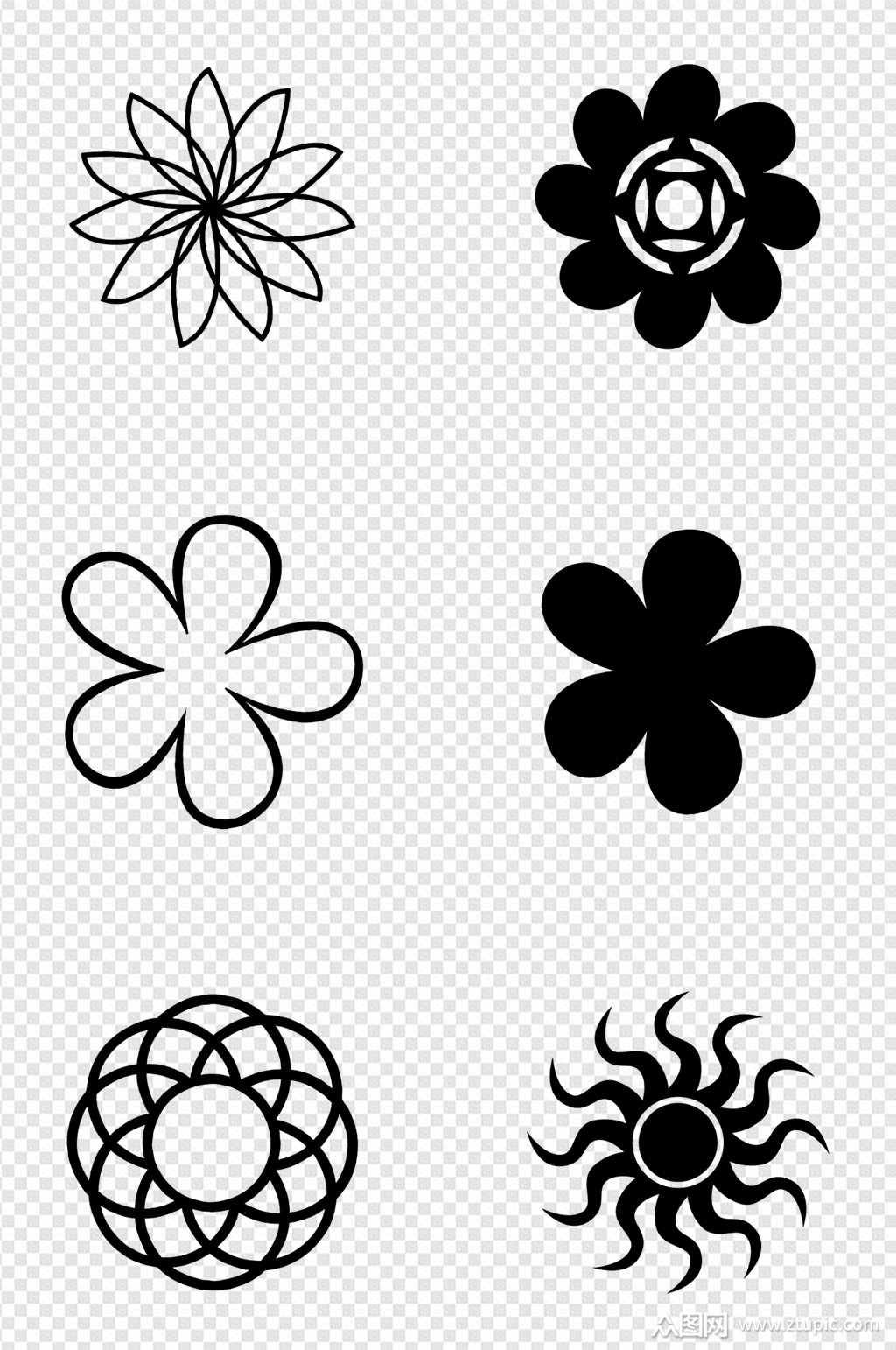 植物花纹图案对称形状太阳图标花朵免扣元素