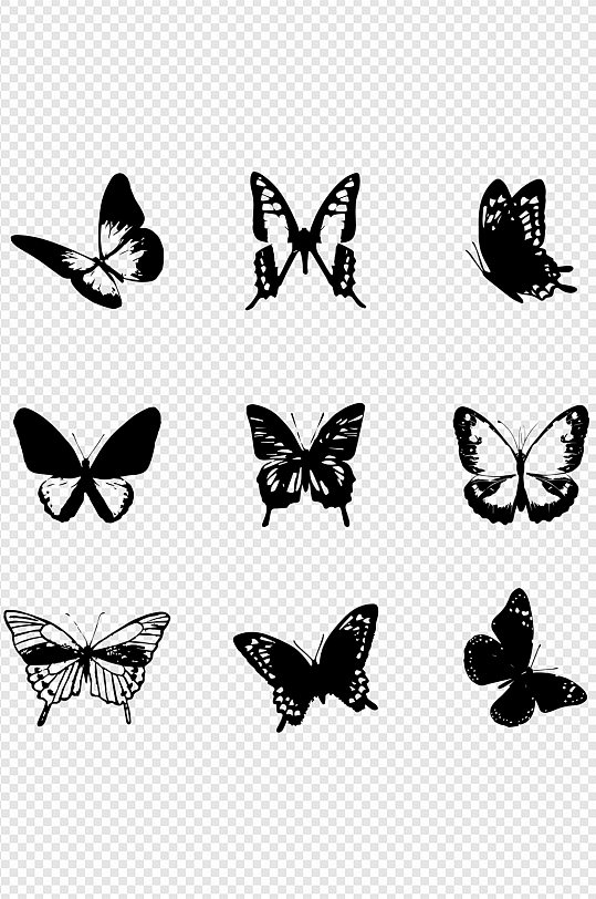 蝴蝶不同种类各形态剪影素材免扣元素