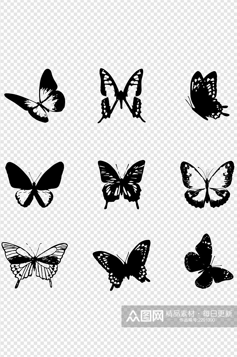 蝴蝶不同种类各形态剪影素材免扣元素素材