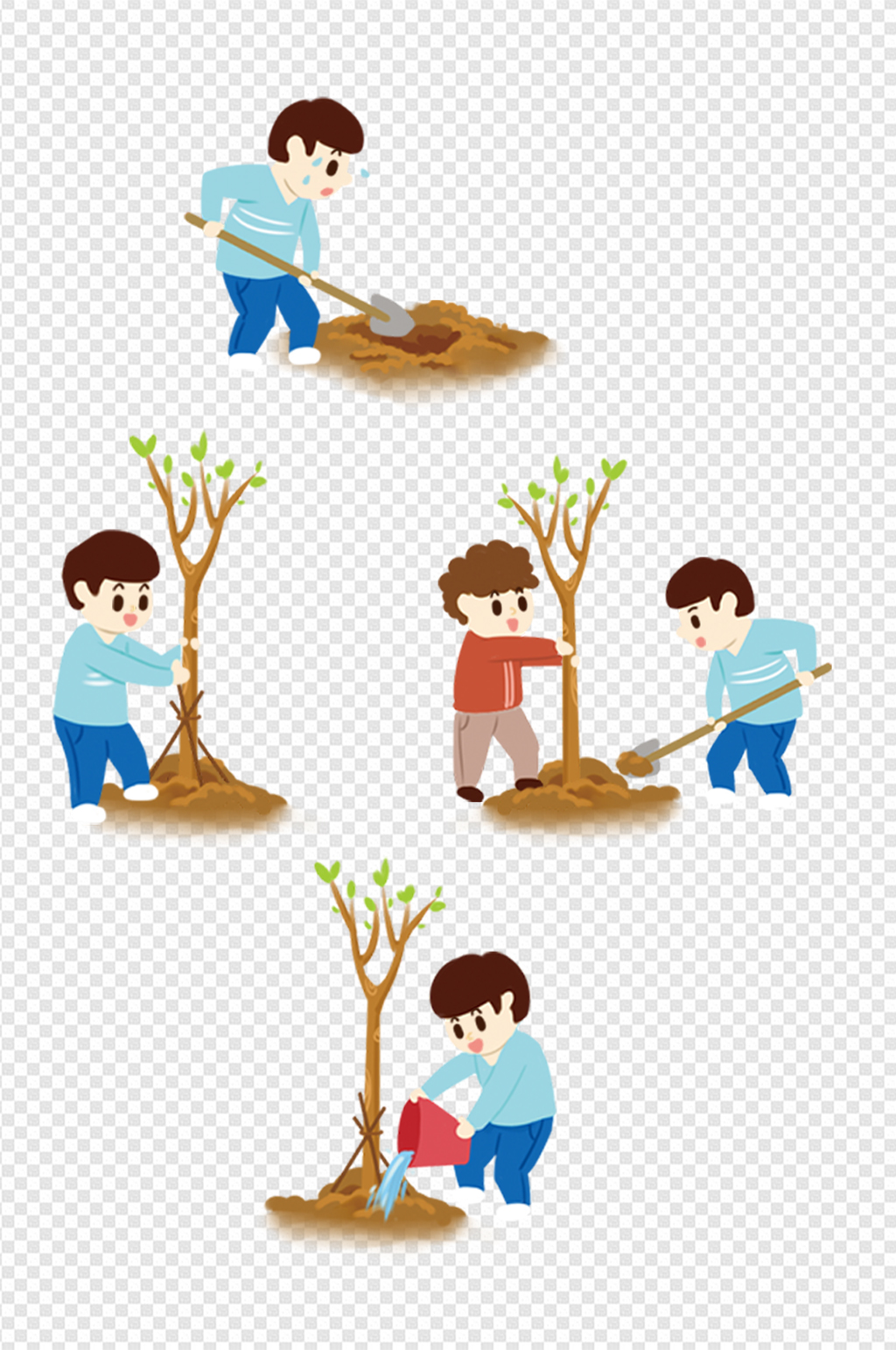 种树过程卡通图片