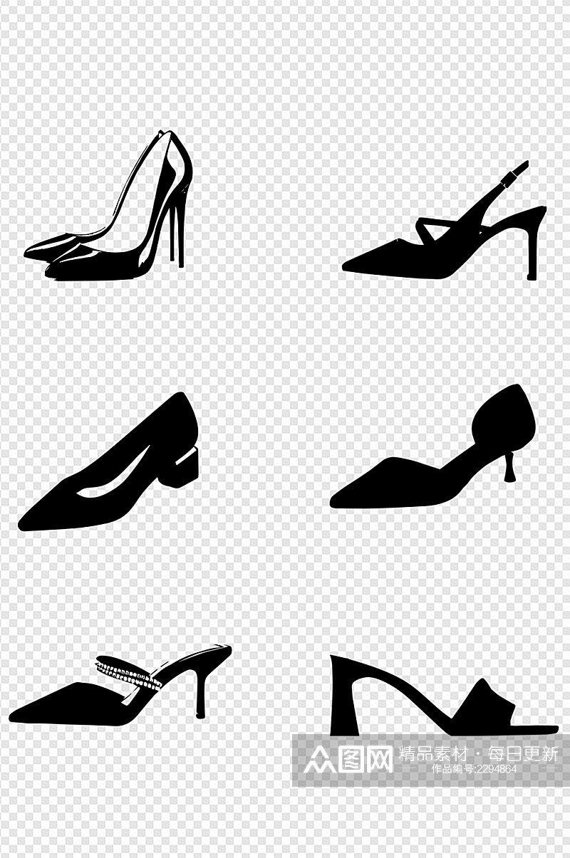多款式女性高跟鞋剪影图片免扣元素素材