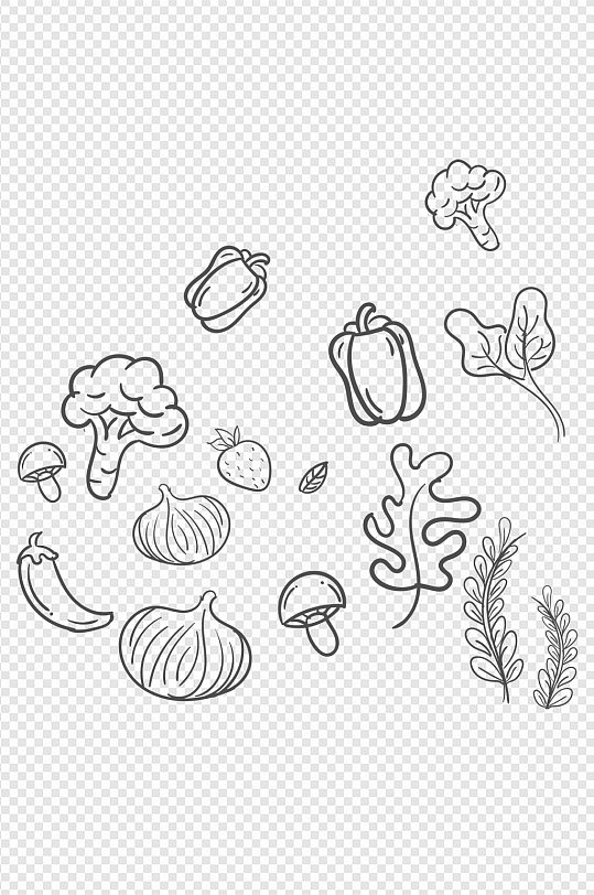 简约手绘水果蔬菜插画线描案食品免扣元素