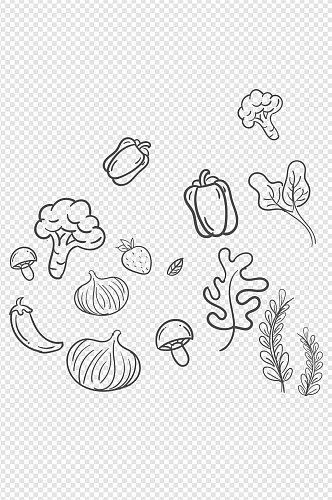 简约手绘水果蔬菜插画线描案食品免扣元素