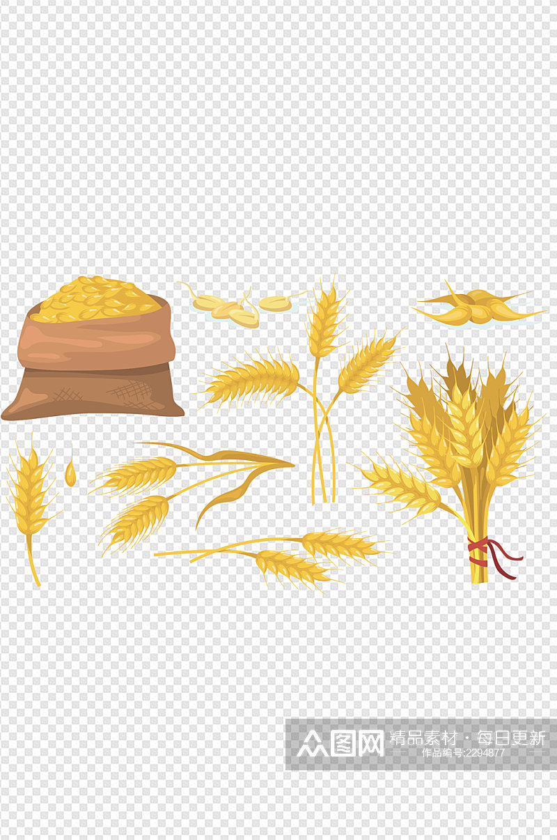 金色麦穗麦子插画免扣元素素材