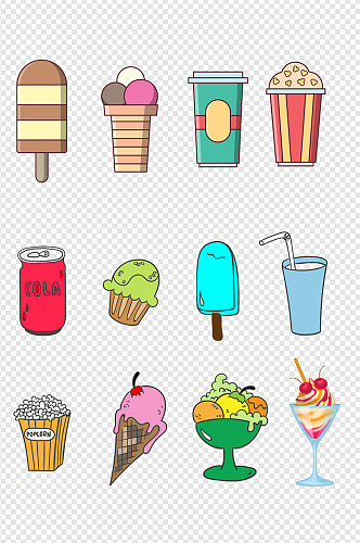 卡通甜品手绘可爱冰淇淋水果小清新免扣元素