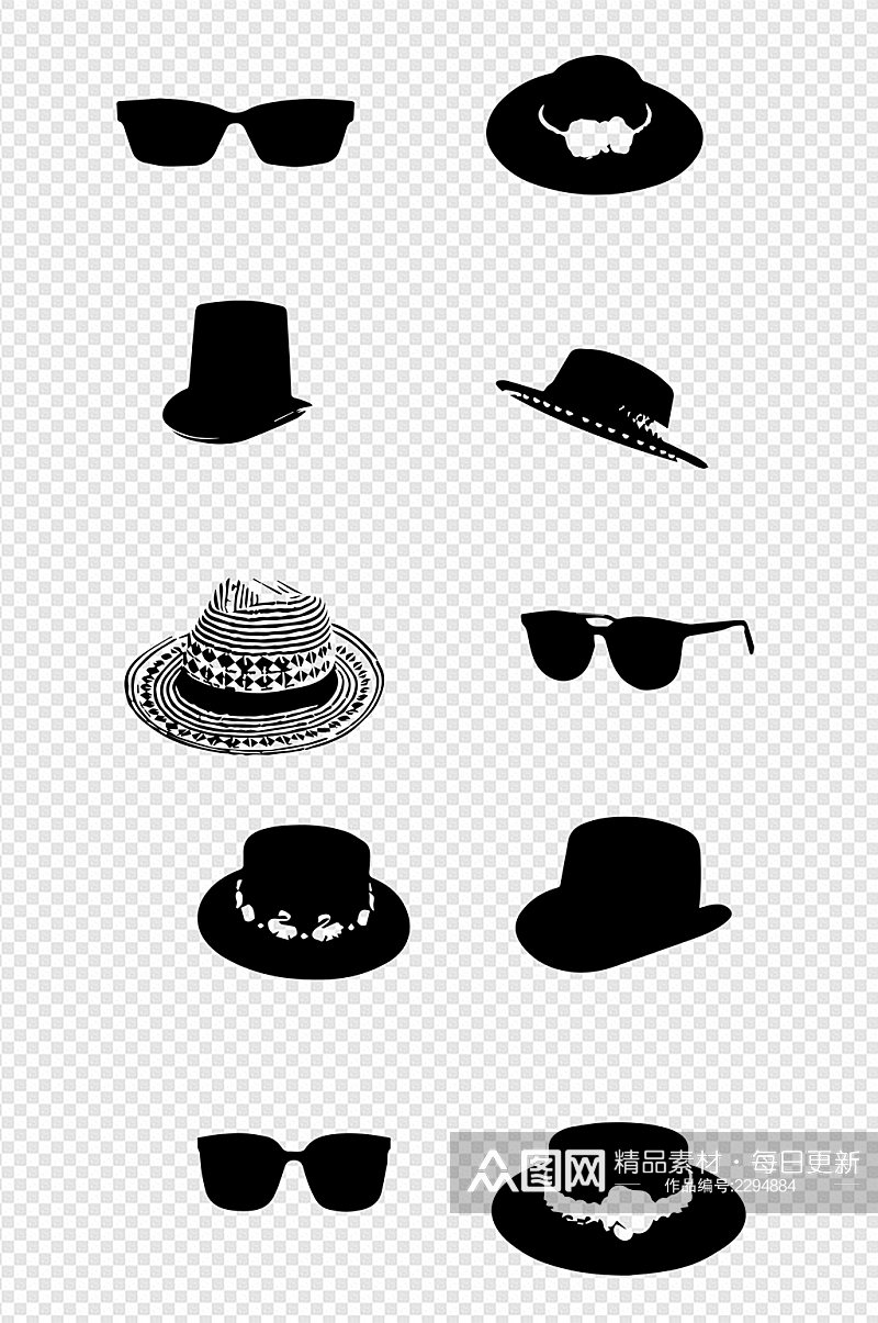 礼帽魔术师帽眼镜太阳镜剪影图片免扣元素素材