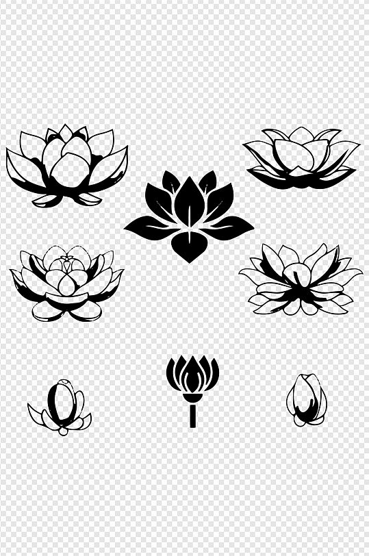 莲花线稿图案小暑大暑节日海报设计免扣元素