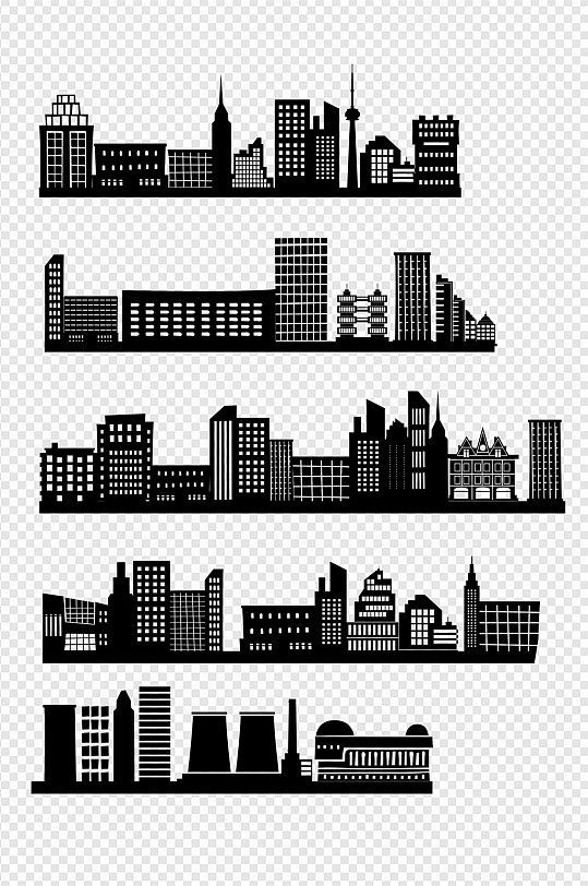 手绘剪影城市建筑图插画免扣元素