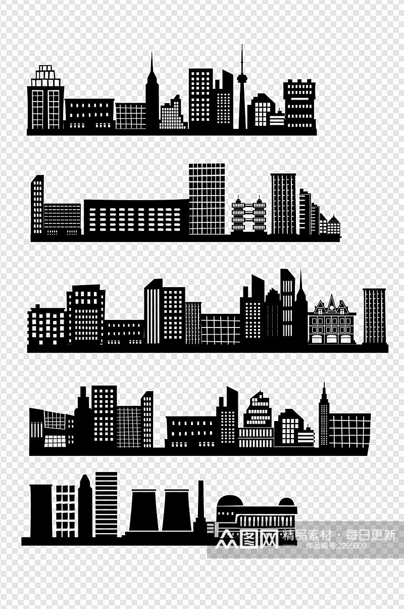 手绘剪影城市建筑图插画免扣元素素材