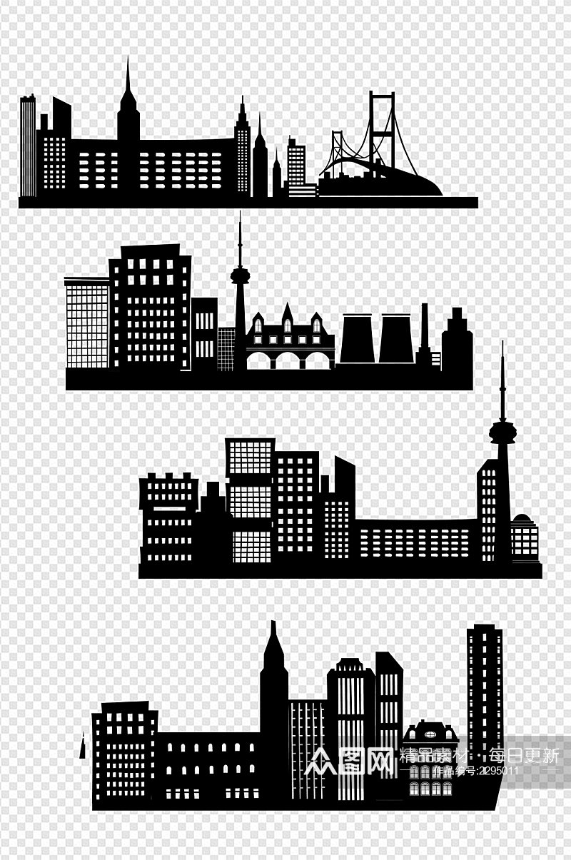 手绘都市高楼大厦 城市 建筑插画 剪影 免扣 元素素材