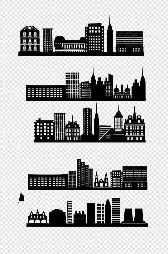 手绘剪影都市城市建筑图插画免扣元素