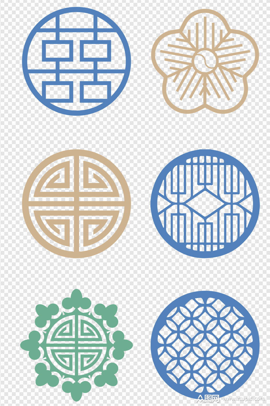 传统中国风古典中式门窗回纹边框免扣元素模板下载-编