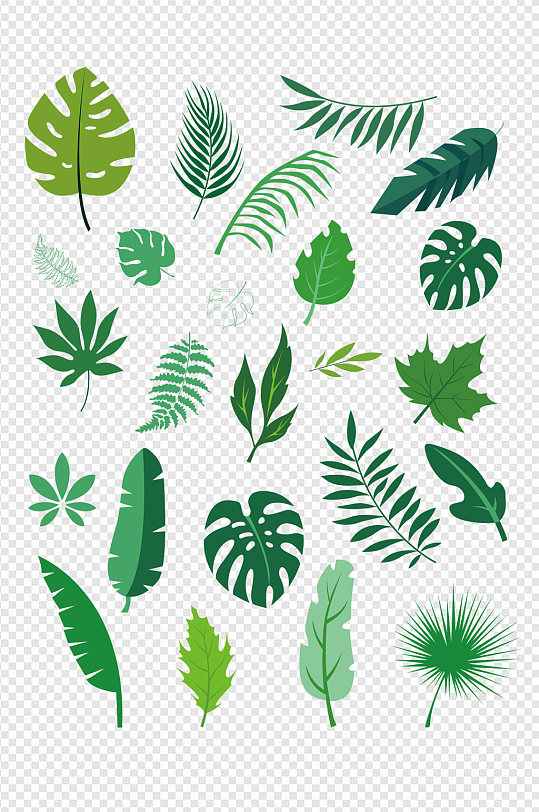 卡通手绘简约绿色植物盆栽叶子装饰免扣元素