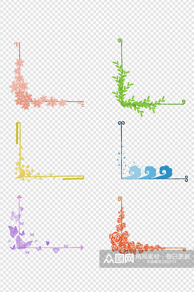 手绘卡通蜡笔边角边框免扣装饰免扣元素素材