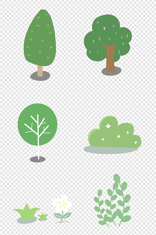 小清新植物树木卡通手绘免扣元素