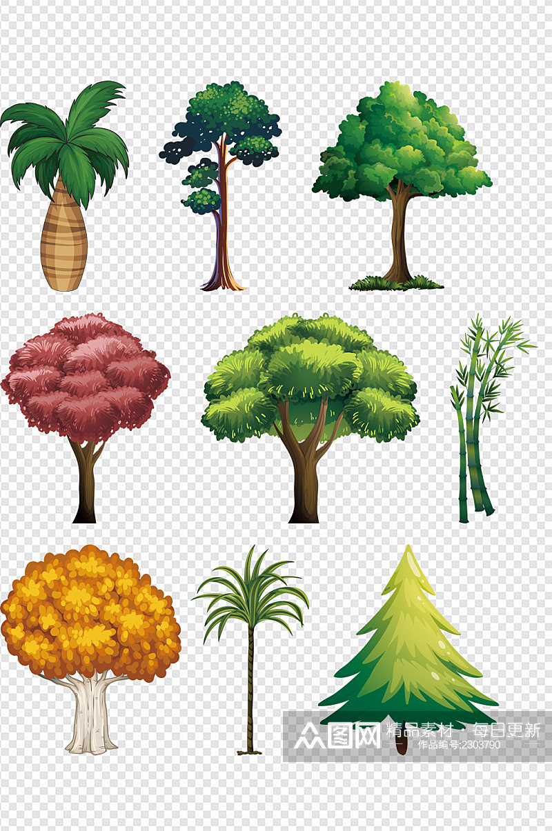 树木插画园林景观免扣元素素材