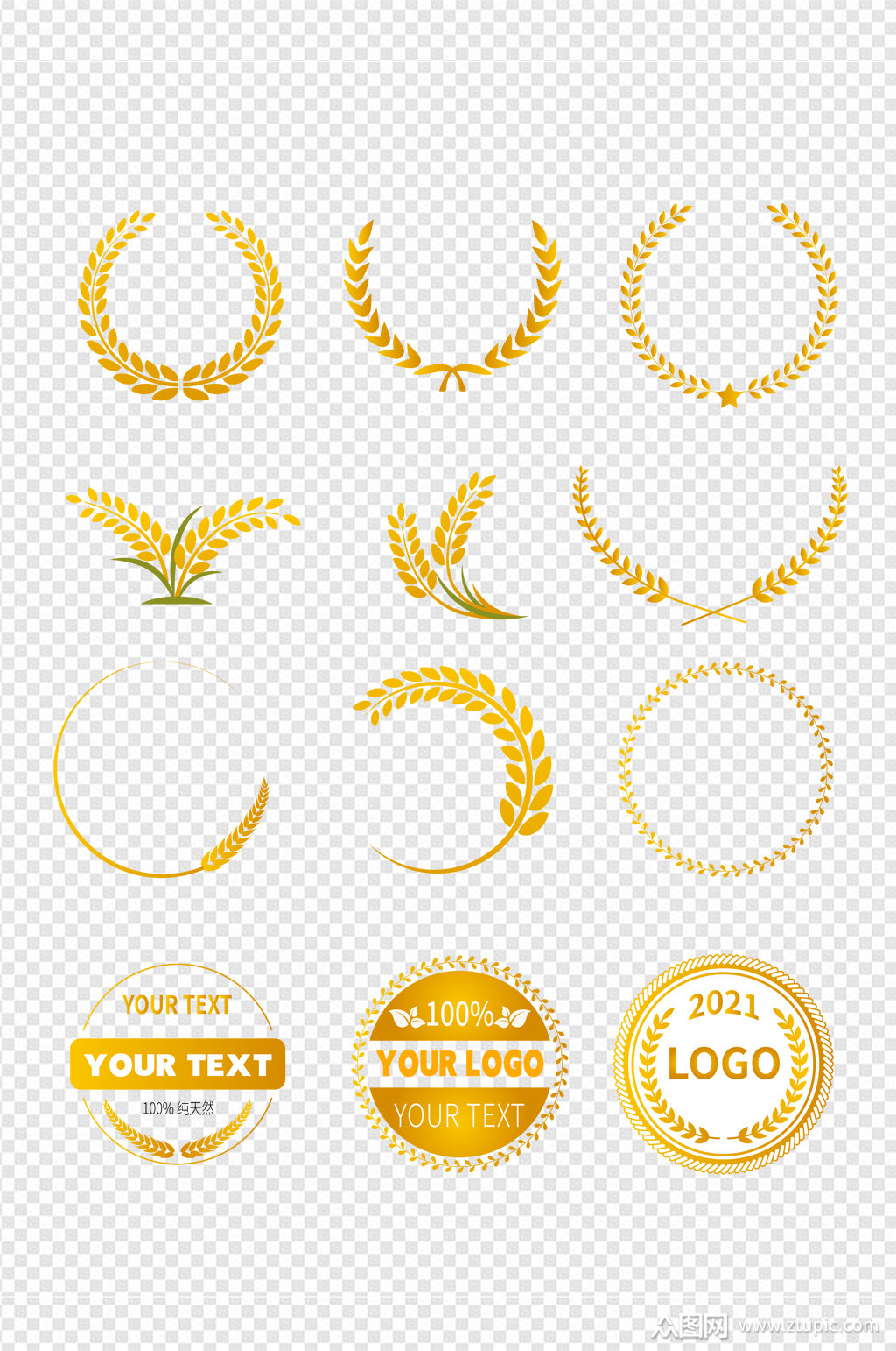 装饰金色麦穗谷物标签有机食品标志免扣元素模板下载-编号2304118-众