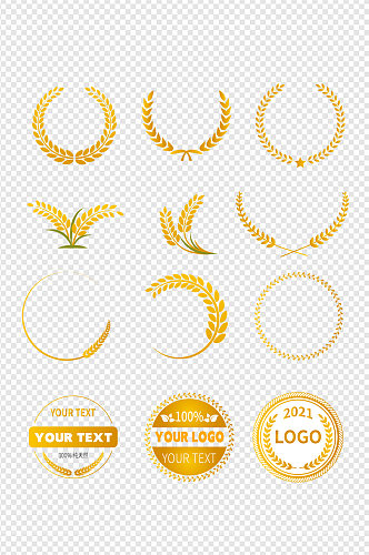 装饰金色麦穗谷物标签有机食品标志免扣元素