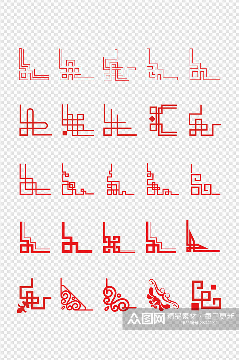 中式花纹边角中国风古典边框标题框免扣元素素材