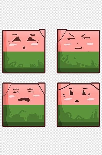 方块西瓜创意表情包免扣元素