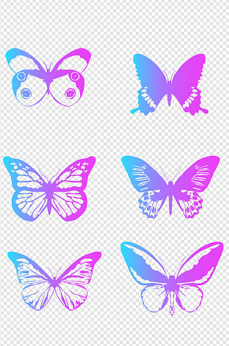 蝴蝶不同种类各形态剪影素材免扣元素