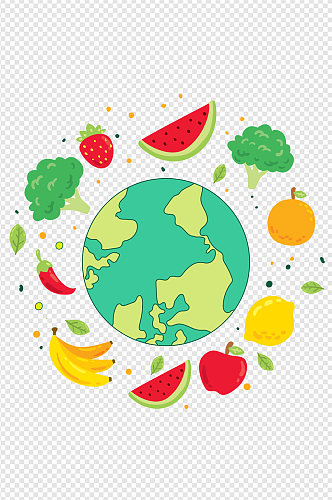 蔬菜水果西瓜草莓香蕉地球手绘免扣元素