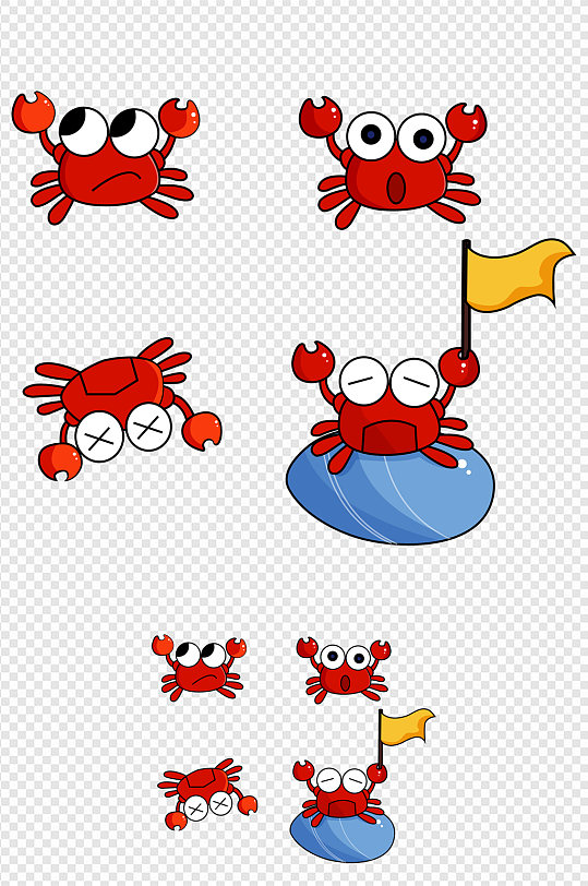 红色螃蟹可爱呆萌卡通小动物简笔画免扣元素
