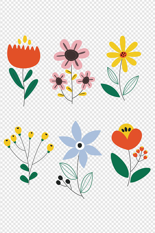 彩色可爱卡通花朵插画设计素材花朵免扣元素