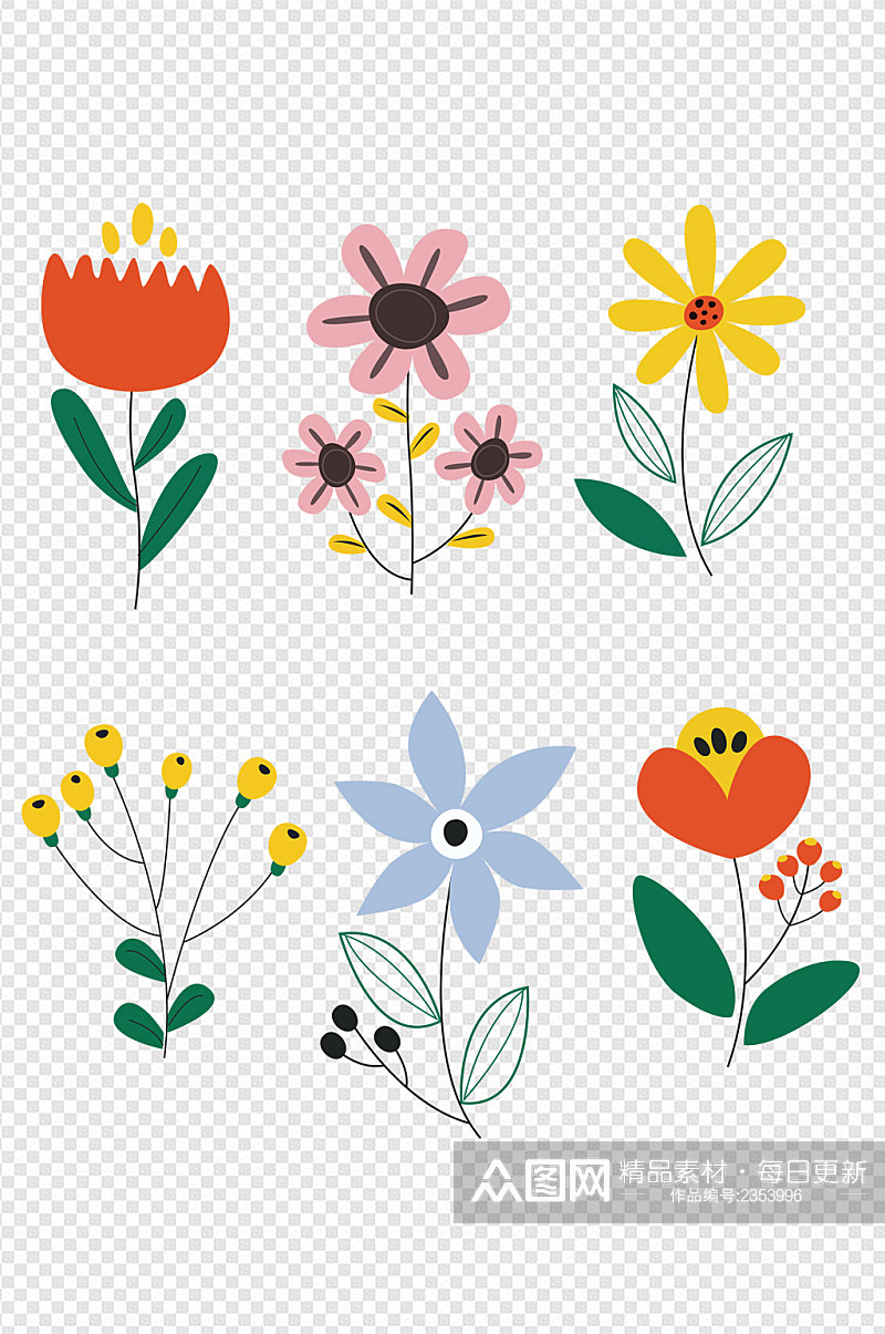 彩色可爱卡通花朵插画设计素材花朵免扣元素素材