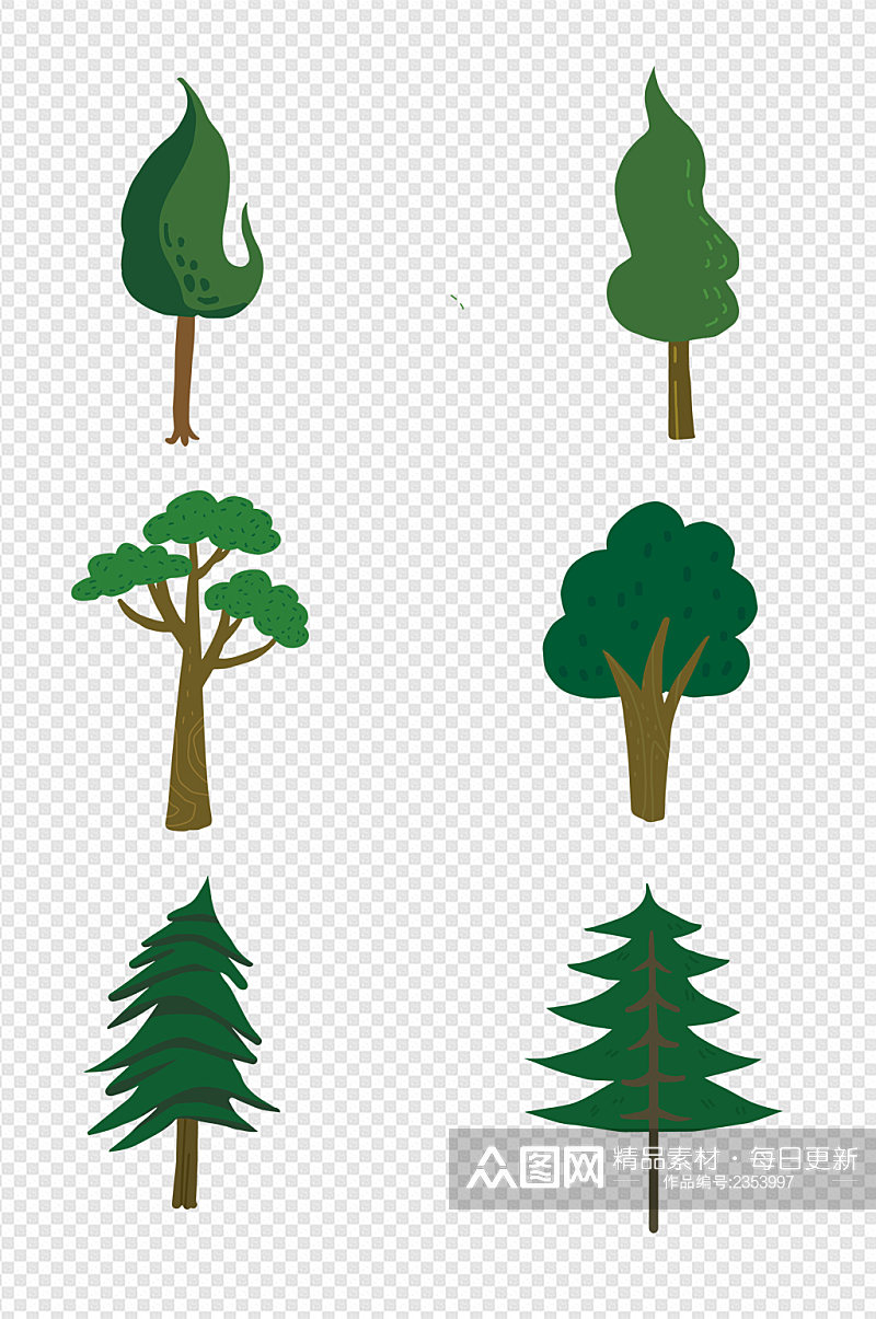 插画素材树林植物树木园林景观场景免扣元素素材