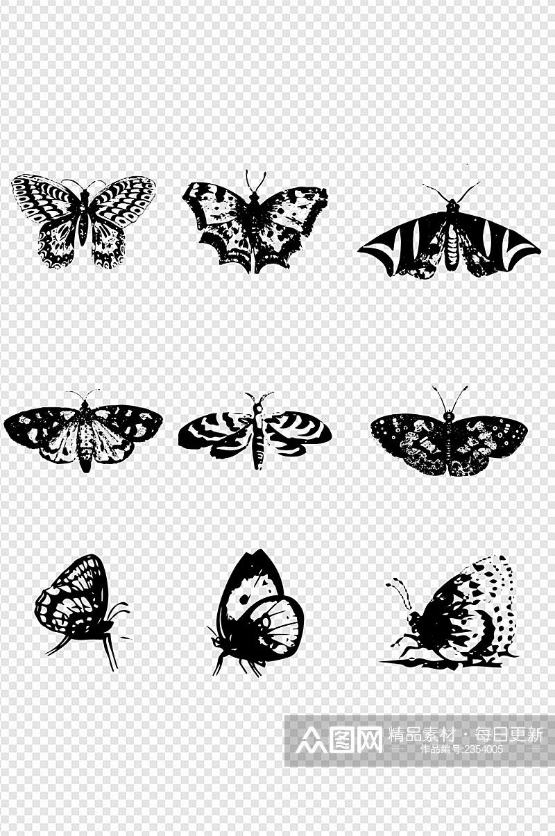 各种蝴蝶昆虫图标图案线条免扣元素素材