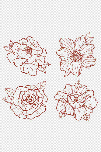 简单玫瑰花花朵插画设计免扣元素