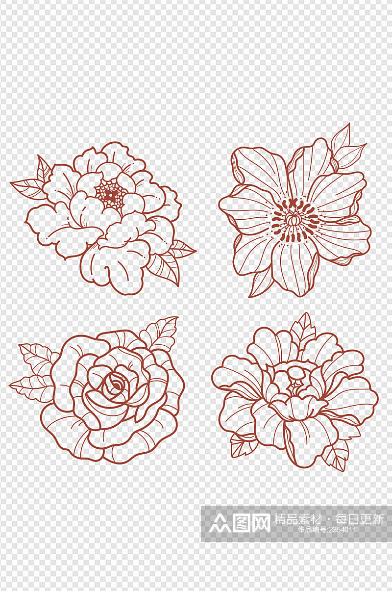 简单玫瑰花花朵插画设计免扣元素素材