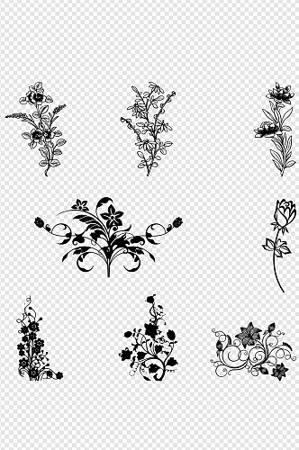 植物花纹玫瑰花线条图标图案黑白图免扣元素