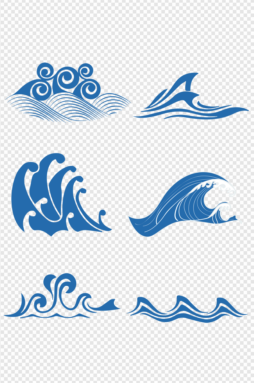 中式波浪海浪手绘浪花卡通波浪海浪免扣元素素材